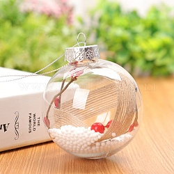 Transparente, befüllbare Kugelanhänger aus Kunststoff, mit Rattan innen, Weihnachtsbaum-Hängeornament, Transparent, 80 mm