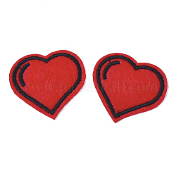 Computerized Embroidery Cloth Iron On Patches, Costume Accessories, Appliques, Heart, Red, 34x37x1mm