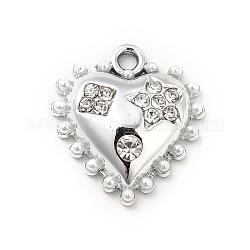 Alloy Crystal Rhinestone Pendants, with ABS Plastic Imitation Pearl Beads, Heart Charms, Platinum, 17x15.5~16x4.5mm, Hole: 1.6mm