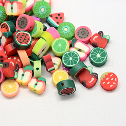 Cuentas de arcilla polimérica hechas a mano ecológicas de frutas, color mezclado, 10~11x9~11x4~6mm, agujero: 1.5 mm