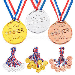 24 pz 3 colori sport in plastica incontrano medaglie, con cavo di poliestere, tondo piatto con stella e parola vincitore, colore misto, 10-7/8 pollice (27.5 cm), 8 pz / colore