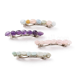 Iron Hair Barrette, with Natural Gemstone Beads, 61~65x12x13~15mm