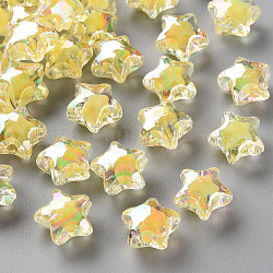 Perles en acrylique transparente, Perle en bourrelet, couleur ab , facette, étoiles du nord, jaune, 10.5x11x7mm, Trou: 2mm, environ 1280 pcs/500 g