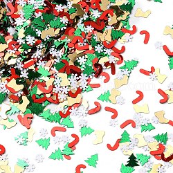 Perline di paillettes in plastica a tema natalizio, decorazione artigianale di cucito, albero/bastoncino di zucchero/calzino, colore misto, 4.5~7.5x5~7x0.2~0.3mm, circa 63500pcs/500g