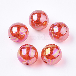 Perles en acrylique transparente, avec de la poudre de paillettes, perles de paillettes, ronde, rouge, 19~19.5x19mm, Trou: 2.5mm, environ 110 pcs/500 g