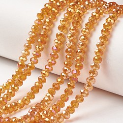 Electroplate Transparent Glass Beads Strands, Full Rainbow Plated, Faceted, Rondelle, Sandy Brown, 6x5mm, Hole: 1mm, about 85~88pcs/strand, 16.1~16.5 inch(41~42cm)