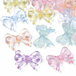 Transparent Acrylic Beads, Glitter Powder, Bowknot, Mixed Color, 14x18x4.5mm, Hole: 1.6mm