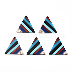 Подвески из смолы и ореха, золотой фольгой, треугольник подвески, голубой, 26.5x28x3.5 мм, отверстие : 1.8 мм
