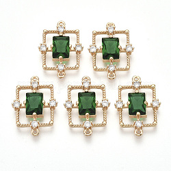 Golden Tone Brass Links connectors, with Faceted Glass and Rhinestone, Rectangle, Sea Green, 19x13.5x3.5mm, Hole: 1mm