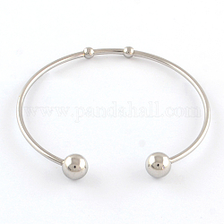 304 Stainless Steel Cuff Bangle Making, with 201 Stainless Steel Beads, Stainless Steel Color, 57mm