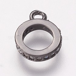 Bails de tube de zircone cubique en laiton, cautions en boucle, Perles renflouer , anneau, clair, gunmetal, 10x7.5x1.5mm, Trou: 1mm