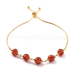 Bracelets enveloppés d'agate rouge naturelle, bracelet coulissant en laiton doré pour femme, sans plomb et sans cadmium, 10-5/8 pouce (27 cm)