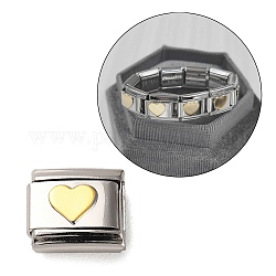 Charms conector rectángulo 206 acero inoxidable esmaltado, accesorios de pulsera de módulo hechos a mano diy, Platino, corazón, 9x10x4~6mm