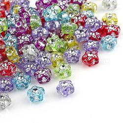 Plating Transparent Acrylic Beads, Silver Metal Enlaced, Star, Mixed Color, 7.5x7x4mm, Hole: 2mm, about 3400pcs/500g