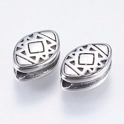 304 Stainless Steel Beads, Grooved Oval, Antique Silver, 12.5x8x4.5mm, Hole: 1.5mm