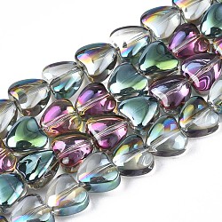 Chapelets de perles en verre électroplaqué, demi-plaqué, cœur, vert plaqué, 7~8x8x4.5mm, Trou: 0.8mm, Environ 84~87 pcs/chapelet, 24.41 pouce ~ 25.43 pouces (62~64.6 cm)