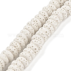Brins de perles teintes en pierre de lave naturelle, rondelle, blanc, 6x3mm, Trou: 1.2mm, Environ 58 pcs/chapelet, 7.87 pouce (20 cm)