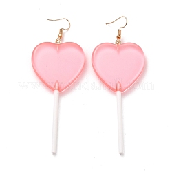 Прозрачные серьги-подвески в форме сердца для женщин, серьги-подвески конфетного цвета, золотые, розовые, 97~99 мм, штифты : 0.5 мм