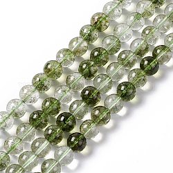 K9 filo di perle di quarzo lodolite verde imitazione vetro/quarzo da giardino, tondo, verde oliva, 8~8.5mm, Foro: 0.7 mm, circa 50pcs/filo, 14.76 pollice (37.5 cm)
