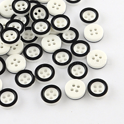 4-Rondelle botones de plástico, plano y redondo, blanco, 11x3mm, agujero: 1.5 mm