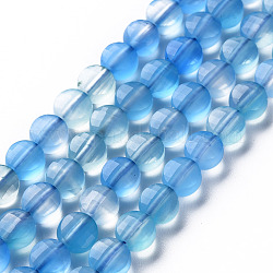 Natural Agate Beads Strands, Dyed & Heated, Faceted, Flat Round, Light Sky Blue, 6x4mm, Hole: 1mm, about 62pcs/strand, 14.76 inch(37.5cm)