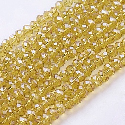 Glass Beads Strands, Pearl Luster Plated, Crystal Suncatcher, Faceted Rondelle, Goldenrod, 6x4mm, Hole: 1mm, about 95pcs/strand, about 14 inch
