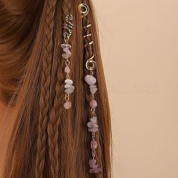Perles de dreadlocks en alliage, clips de décoration de pendentifs de cheveux de tressage de quartz rose, 85~140x10mm, 2 pièces / kit