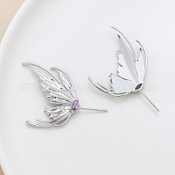 Brass Pave Medium Purple Cubic Zirconia Wing Head Pins, for Baroque Pearl Making, Platinum, 42x28mm