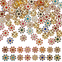 Wadorn 160 pièces 16 style fleur verre strass ornement accessoires, avec base en plastique abs doré, couleur mixte, 15x14~15x5mm, 10 pièces / style