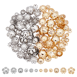 Unicraftale 120pcs 6 Stil 304 Edelstahl-Perlenkappen, Multi-Blütenblatt, Blume, goldenen und Edelstahl Farbe, 120 Stück / Karton