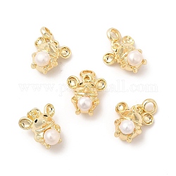 Colgantes de perlas naturales, encantos de ratón, con fornituras de latón, real 14k chapado en oro, 20x13.5x10mm, agujero: 3 mm