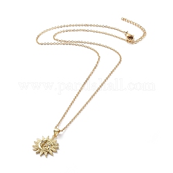 304 Stainless Steel Chain Necklaces, with Brass Cubic Zirconia Pendants, Sun and Moon Face, Golden, 17.5 inch(44.7cm)