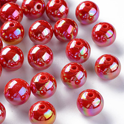 Perles acryliques opaques, de couleur plaquée ab , ronde, firebrick, 16x15mm, Trou: 2.8mm, environ 220 pcs/500 g