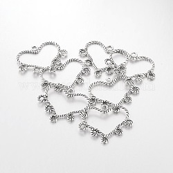 Tibetan Style Heart Chandelier Components, Lead Free, Cadmium Free and Nickel Free, Antique Silver, about 29mm long, 34mm wide, 2mm thick, hole: 2.5mm, Five Loop: 1~2mm
