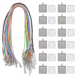 DIY 20pcs Square Pendant Necklace Kits, for Father's Day, Including Waxed Cord Necklace Making, Alloy Pendant Cabochon Settings and Transparent Glass Cabochons, Mixed Color, 17.8 inch~18 inch(45.5~46cm)