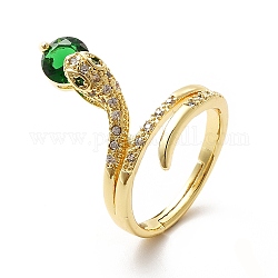 Serpent en zircone cubique avec anneau réglable en verre, véritables bijoux en laiton plaqué 18k or véritable pour femmes, verte, nous taille 7 3/4 (17.9mm)