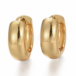 Brass Huggie Hoop Earrings, Long-Lasting Plated, Ring Shape, Real 18K Gold Plated, 14x5mm, Pin: 1mm