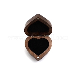 Cajas de anillos de madera con forma de corazón, Estuche magnético para guardar anillos de madera con interior de terciopelo., para la boda, día de San Valentín, negro, 6x5.5x3.3 cm
