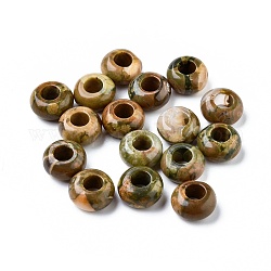 Los abalorios europeos riolita jaspe naturales, Abalorios de grande agujero, rerondana plana, 14x7~8mm, agujero: 6 mm