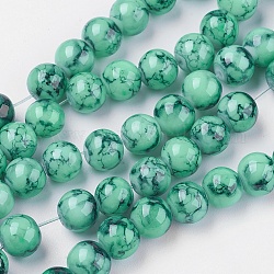 Spray Painted Glass Bead Strands, Round, Sea Green, 8mm, Hole: 1.3~1.6mm, about 100pcs/strand, 31.4 inch