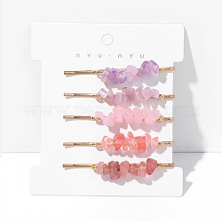 Natural & Synthetic Gemstone Chips Hair Bobby Pins for Women Girl, with Metal Pins, 58mm, 5pcs/set