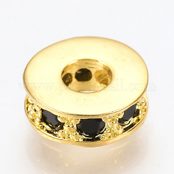 Perles de zircone cubique micro pave en Laiton, plat rond, noir, or, 7x3mm, Trou: 3mm