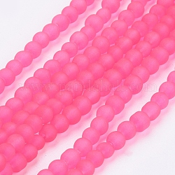 Chapelets de perles en verre transparent, mat, ronde, rose foncé, 4mm, Trou: 1.1~1.6mm, Environ 200 pcs/chapelet, 31.4 pouce