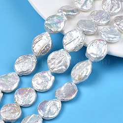 Naturales keshi abalorios de perlas hebras, perla cultivada de agua dulce, plano y redondo, whitesmoke, 18.5~22x15.5~17.5x4.5~8mm, agujero: 0.8 mm, aproximamente 20~22 pcs / cadena, 14.76''~15.43'' (los 37.5cm los ~ 39.2cm)