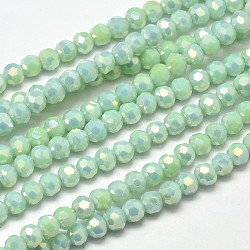 Plaqué facettes arc-en-pleine ronde verre electroplate brins de perles, vert pale, 4mm, Trou: 1mm, Environ 90~95 pcs/chapelet, 12.8~13.6 pouce (32~34 cm)