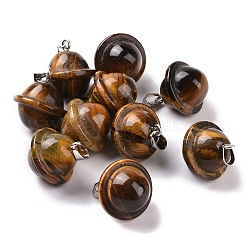 Natural Tiger Eye Pendants, Planet Charms, with Platinum Plated Alloy Snap on Bails, 19.5~21.5x18~18.5mm, Hole: 5.5x3.3mm