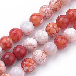Fili di perline di agata naturale stagionato, tinto, tondo, arancio rosso, 8mm, Foro: 1 mm, circa 50pcs/filo, 15.7 pollice (39.8 cm)