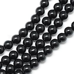 Hebras de cuentas de piedra negra sintética, redondo, 6mm, agujero: 1 mm, aproximamente 65 pcs / cadena, 15.7 pulgada