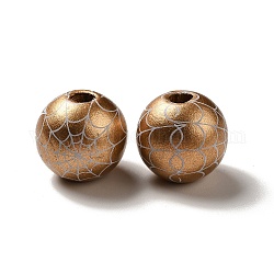 Toiles d'araignées imprimées halloween perles européennes en bois coloré, Perles avec un grand trou   , ronde, verge d'or noir, 16mm, Trou: 4mm