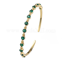 Кубический цирконий плоский круглый открытый браслет-манжета, настоящие 18-каратные позолоченные латунные украшения для женщин, зелёные, внутренний диаметр: 2-1/4 дюйм (5.7 см)